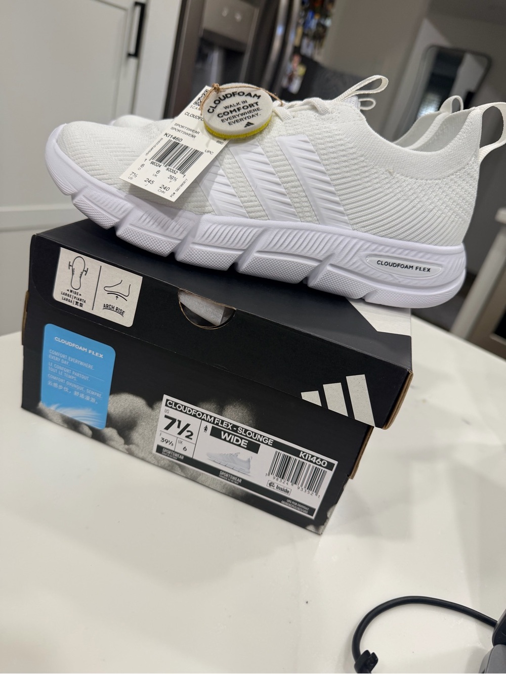 adidas Kids White Cloudfoam Flex Slip-On Sneakers